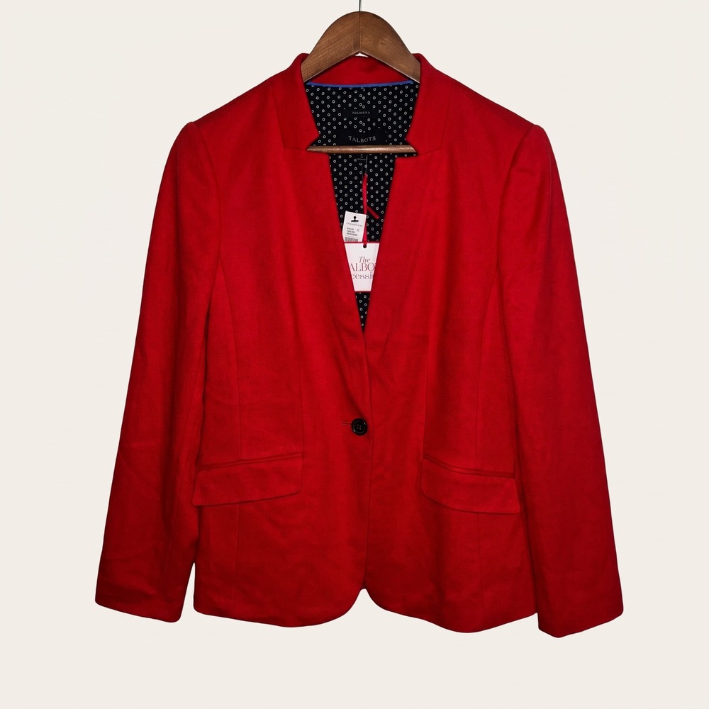 Talbots Aberdeen Red Knit Blazer Single Button Jacket Polka Dot Lined Size 8 NWT